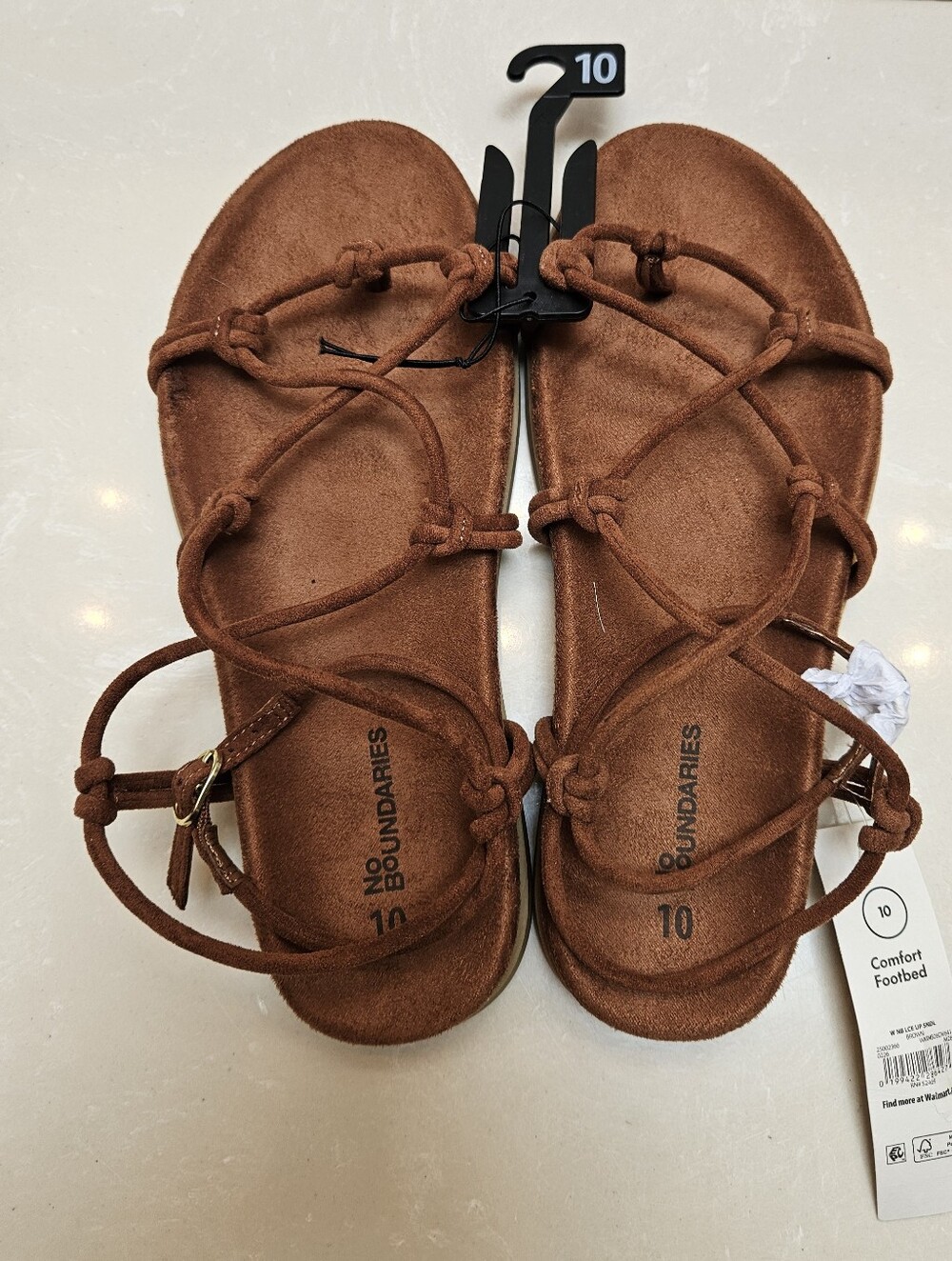No Boundaries Womens Lace Up Sandals Size 10 Brown Faux Suede Flat Strappy NWT